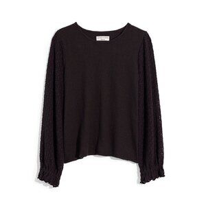 NWT Madewell Size X-Small Texture & Thread Eyelet Mix Ruffle Sleeve Top - Black